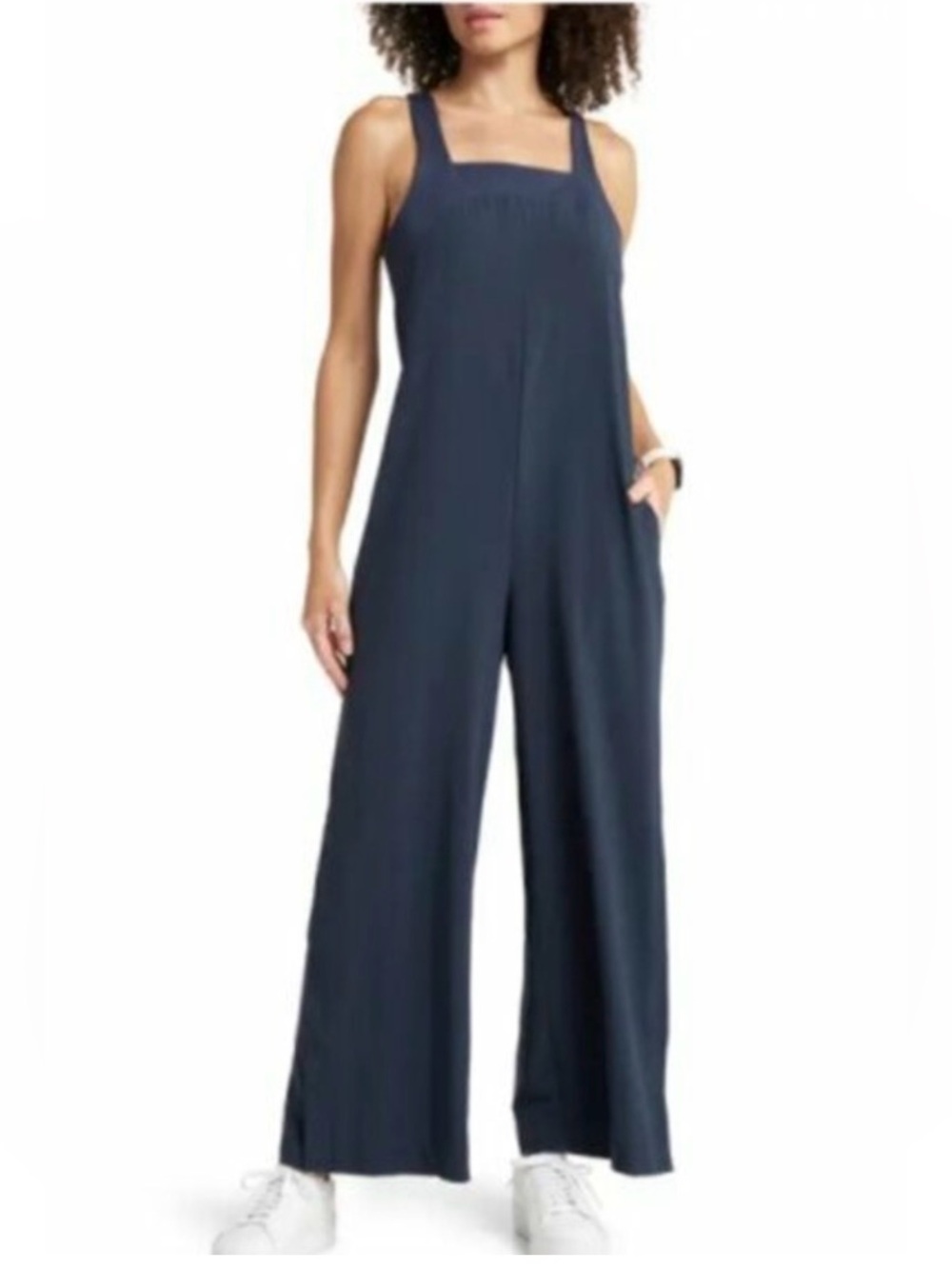 Zella Navy Square-Neck Wide-Leg Jumpsuit Size Large